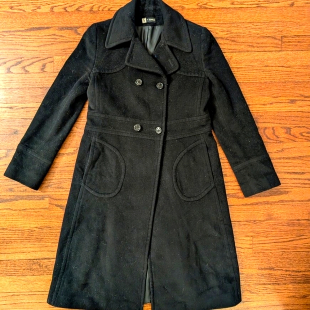 Searle Black Coat Double-Breasted Wool Blend